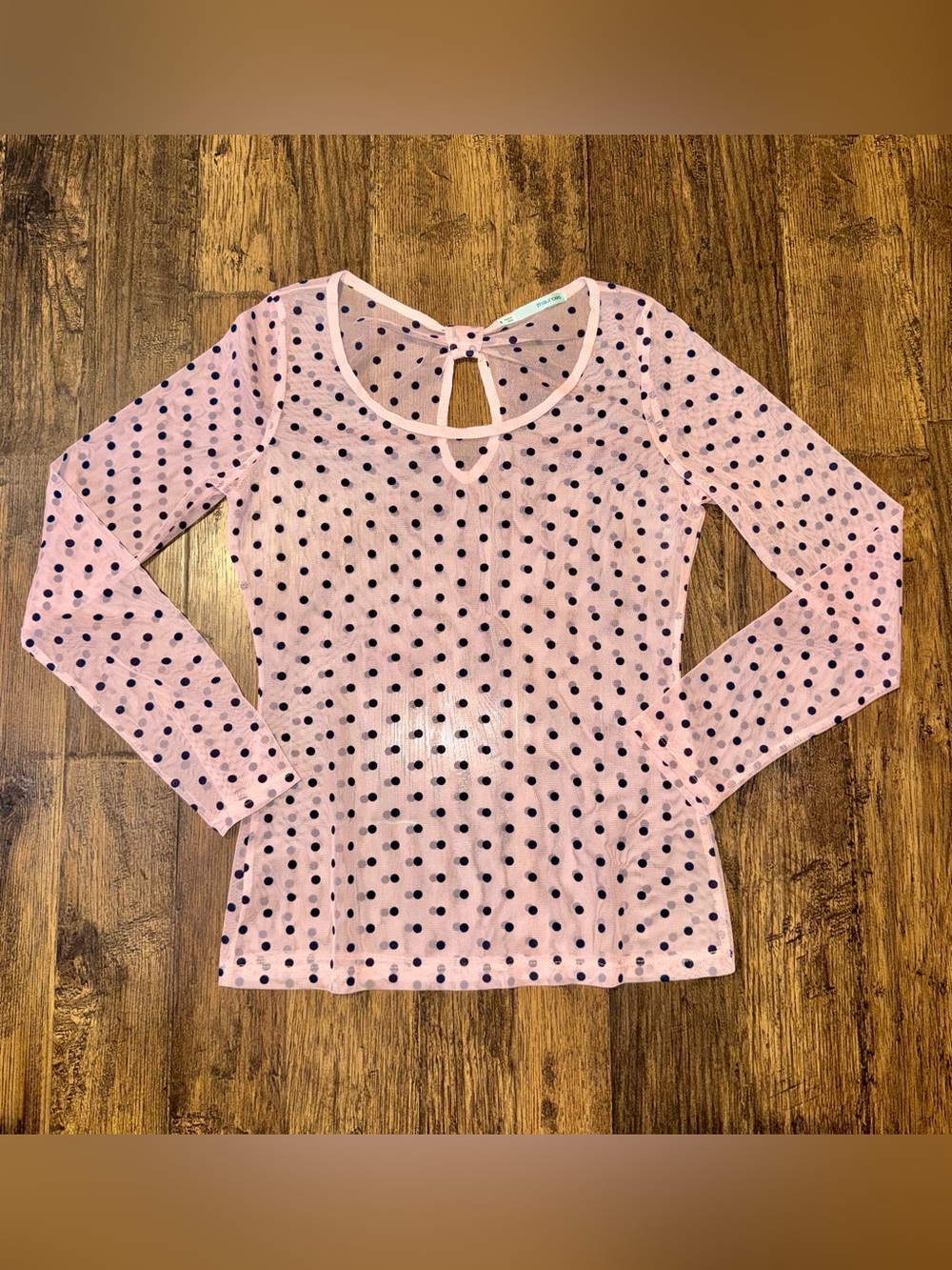 Maurices Pink Long-Sleeve Polka Dot Sheer Mesh Long Sleeve Top Size S